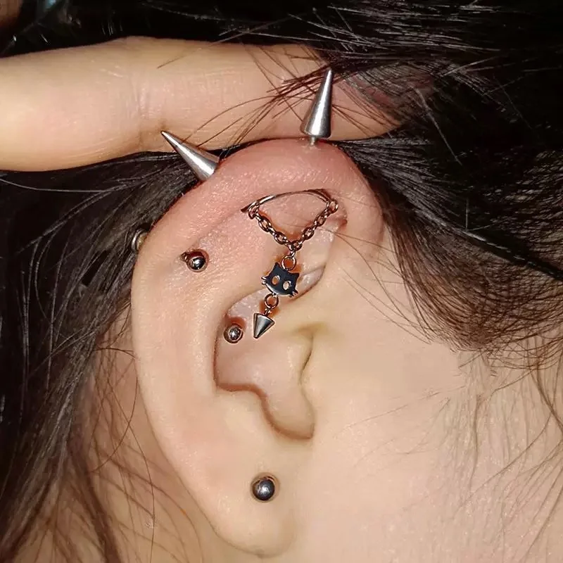 1 قطعة الفولاذ المقاوم للصدأ لطيف القط قلادة الزنمة اللولب بار مسمار الغضروف الأذن الثقب مجوهرات للجسم للنساء القوطي اكسسوارات الحفلات #3