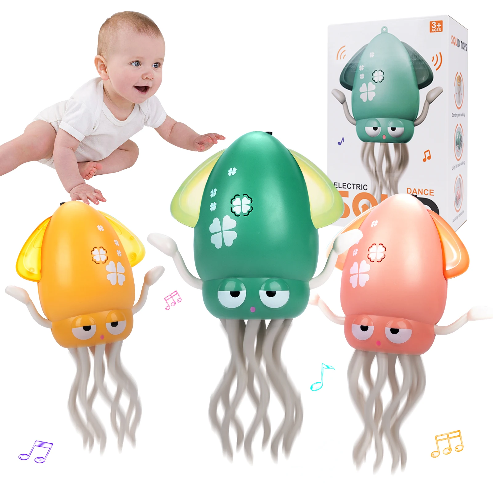 춤추는 오징어 유도 음악과 빛으로 평평한 어린이 전자 애완 동물 장난감 대화 형 개발 Tummy Time Gifts