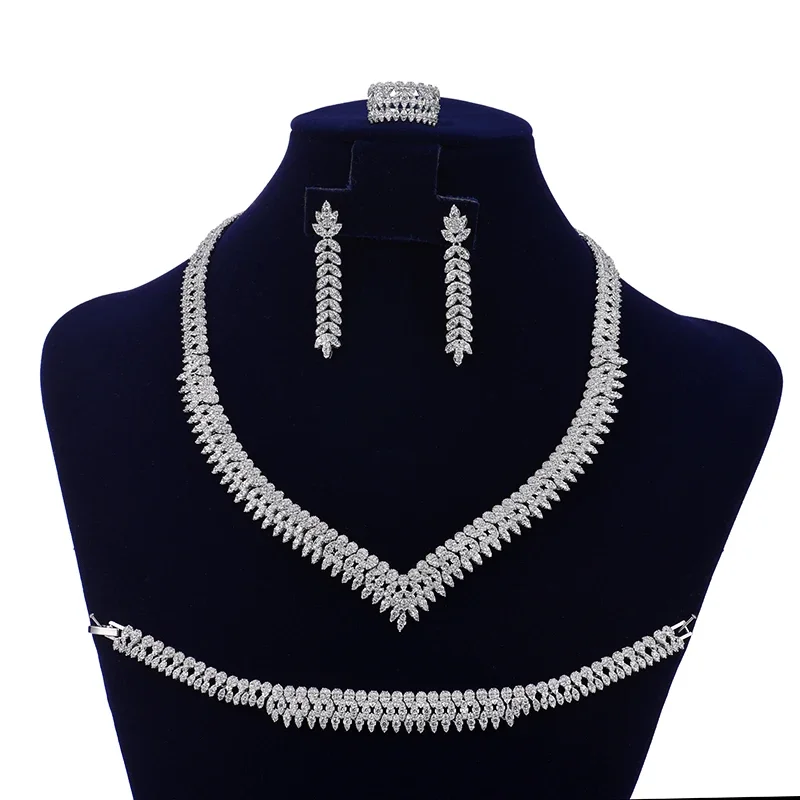 

Набор ювелирных изделий, великолепное женское свадебное ожерелье, браслет, кольцо, серьги, циркониевый набор CNY0064, подарок на Рождество