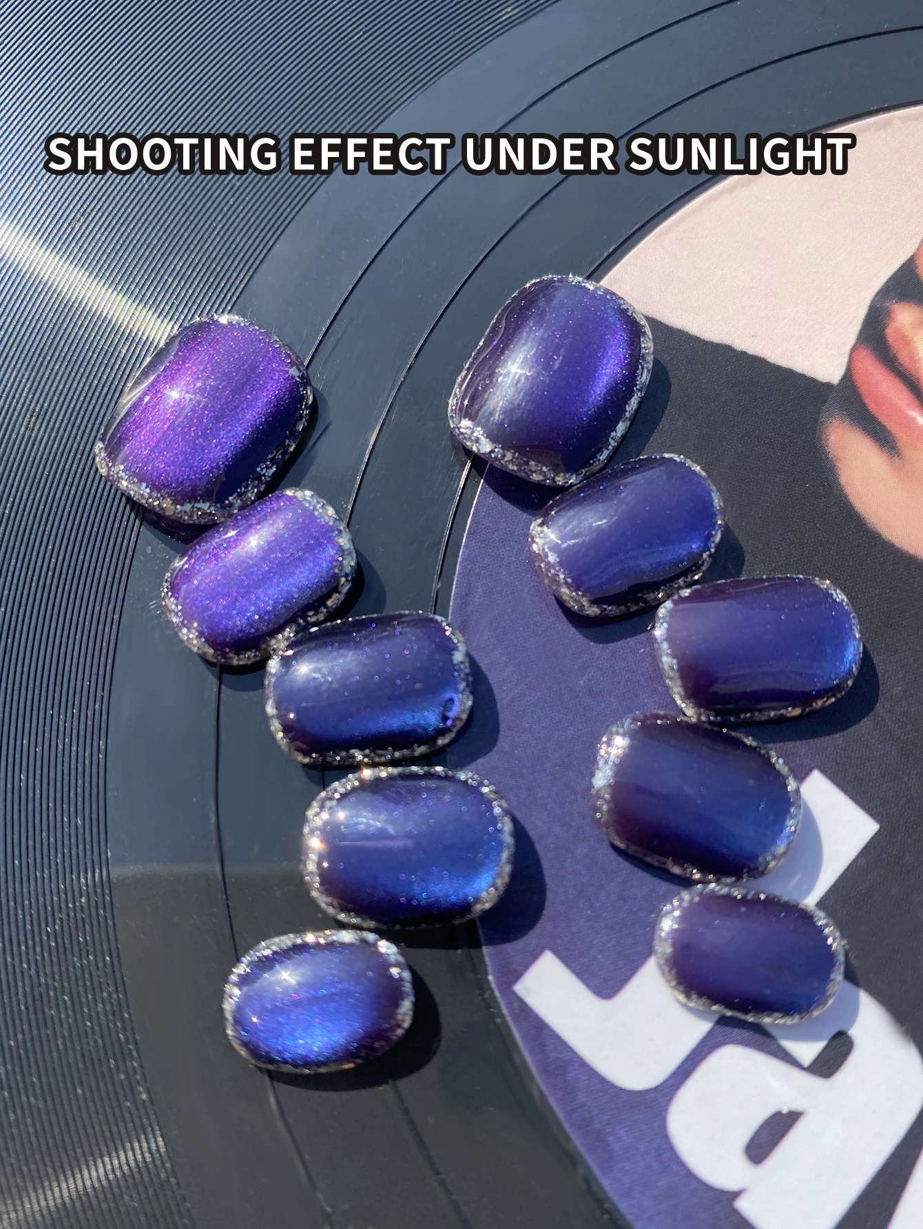 

10Pcs Press on Nails Short Blue-Violet Cat's Eye Acrylic Press on Nails Fake Nails Includes 1 Sheet Adhesive Tabs & 1 Pc Mini File