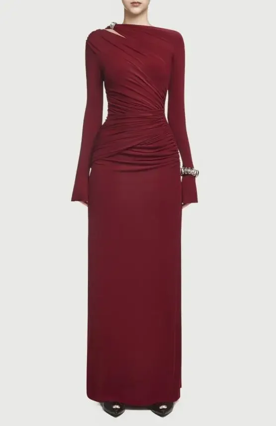 

Women Dresses Autumn & Winter New Women's Fashion Hollow Out Pleated Temperament Simple Slim Sexy High Waist Long Dresses