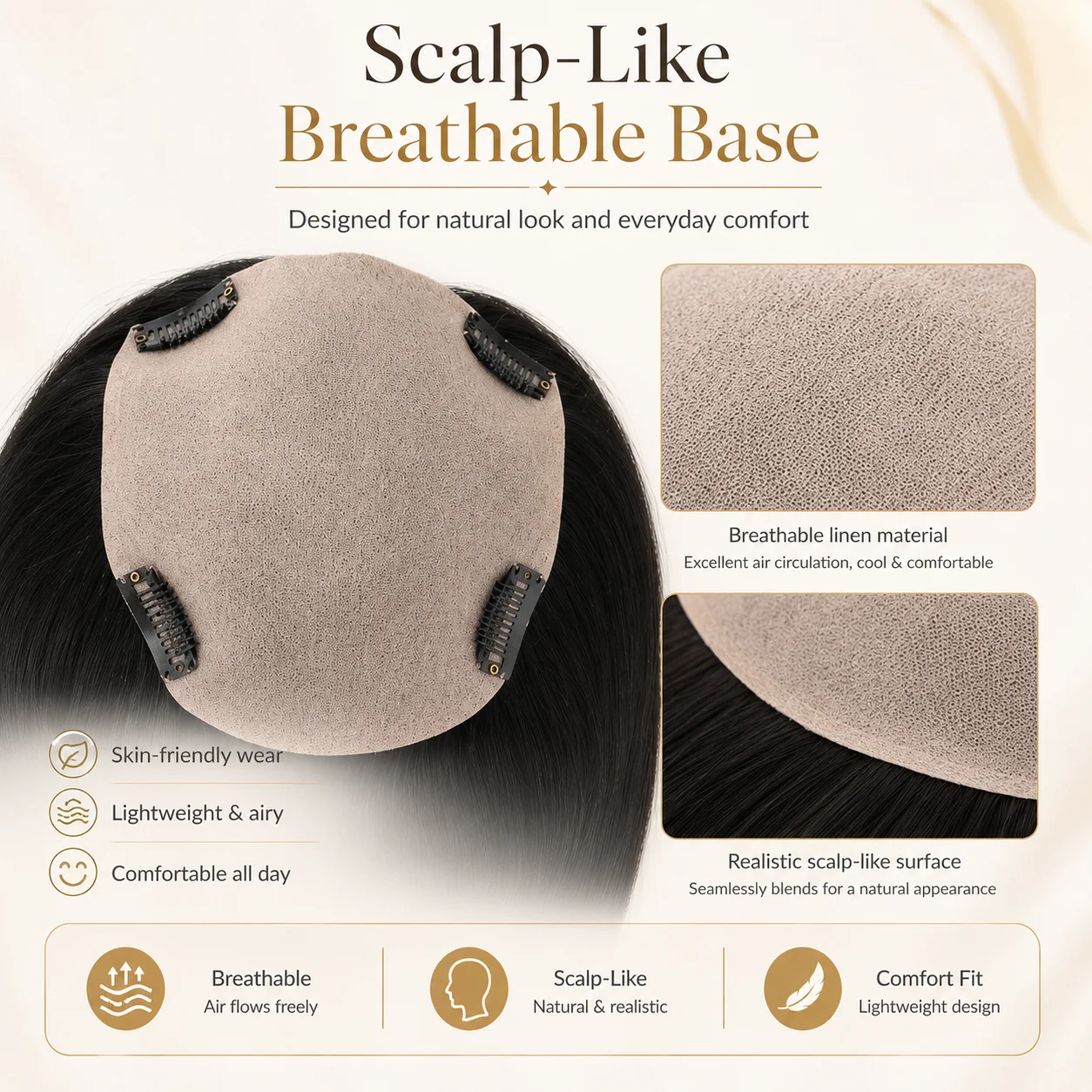 TUW03 Silk Hair Topper for Women 100% Remy Human Hair Natural Looking Hair Piece Easy to Wear And Care Human Hair Toppers