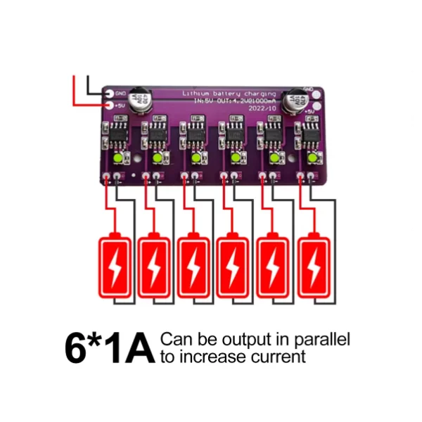 6-position 1A 4.2V 3.7V independent charging array 18650 lithium battery charging circuit simultaneous charging module