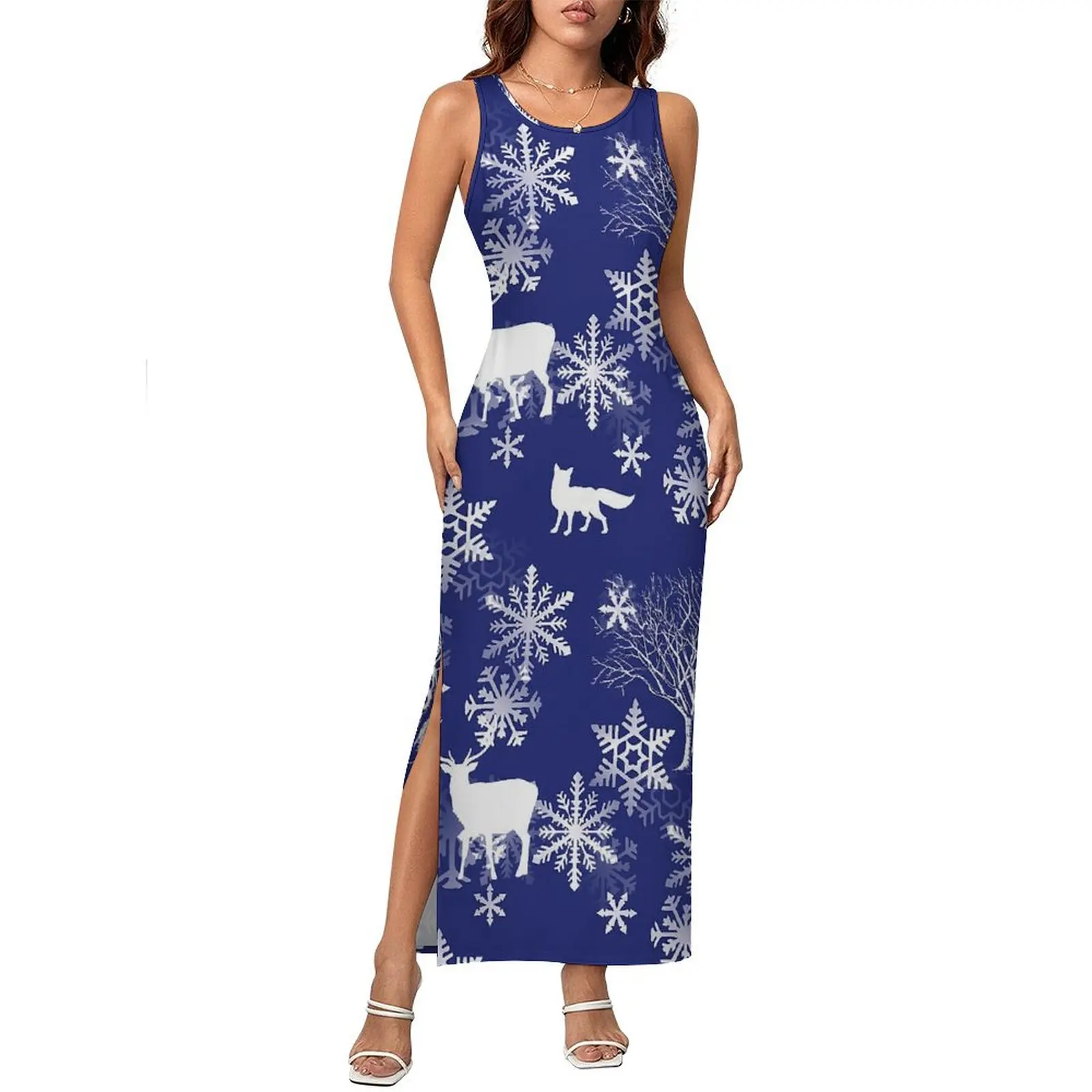 여성 바디콘 드레스 예쁜 사슴 토끼 여우 맥시 드레스 여름 동물 프린트 민소매 에스테틱 디자인 드레스 큰 사이즈 3XL 4XL