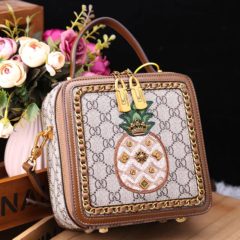 Fashion Brand High Texture Hand Rivet Portable Perfume Bag Niche Design European and American Diagonal Embroidery Shoulder Bag