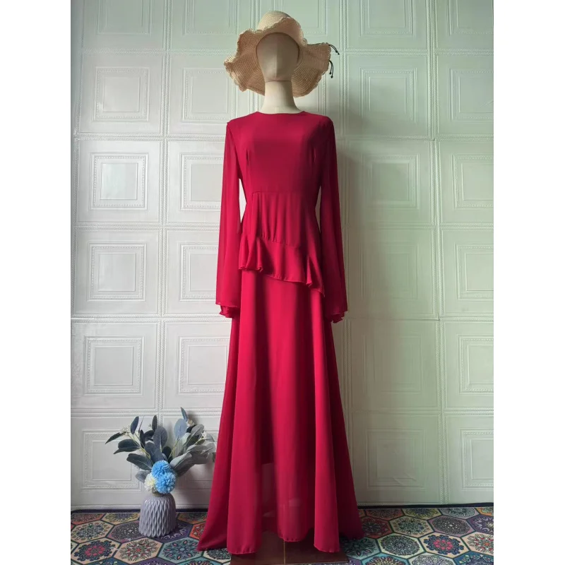 2025 ربيع جديد نمط لينة أنيقة مزاجه فستان طويل الأكمام فستان طويل فاخر خفيف الوزن للنساء