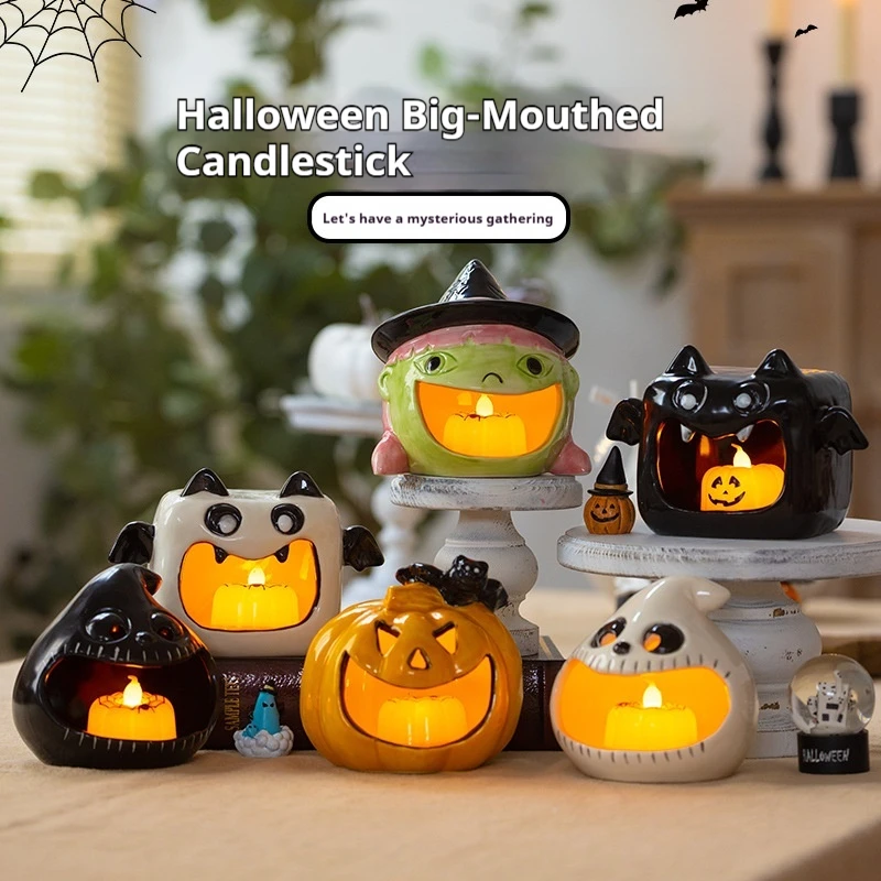 

Halloween Ghost Lantern Ceramic Candlestick Holder Candy Storage Decorative Tabletop Decoration Creative Lantern Toy