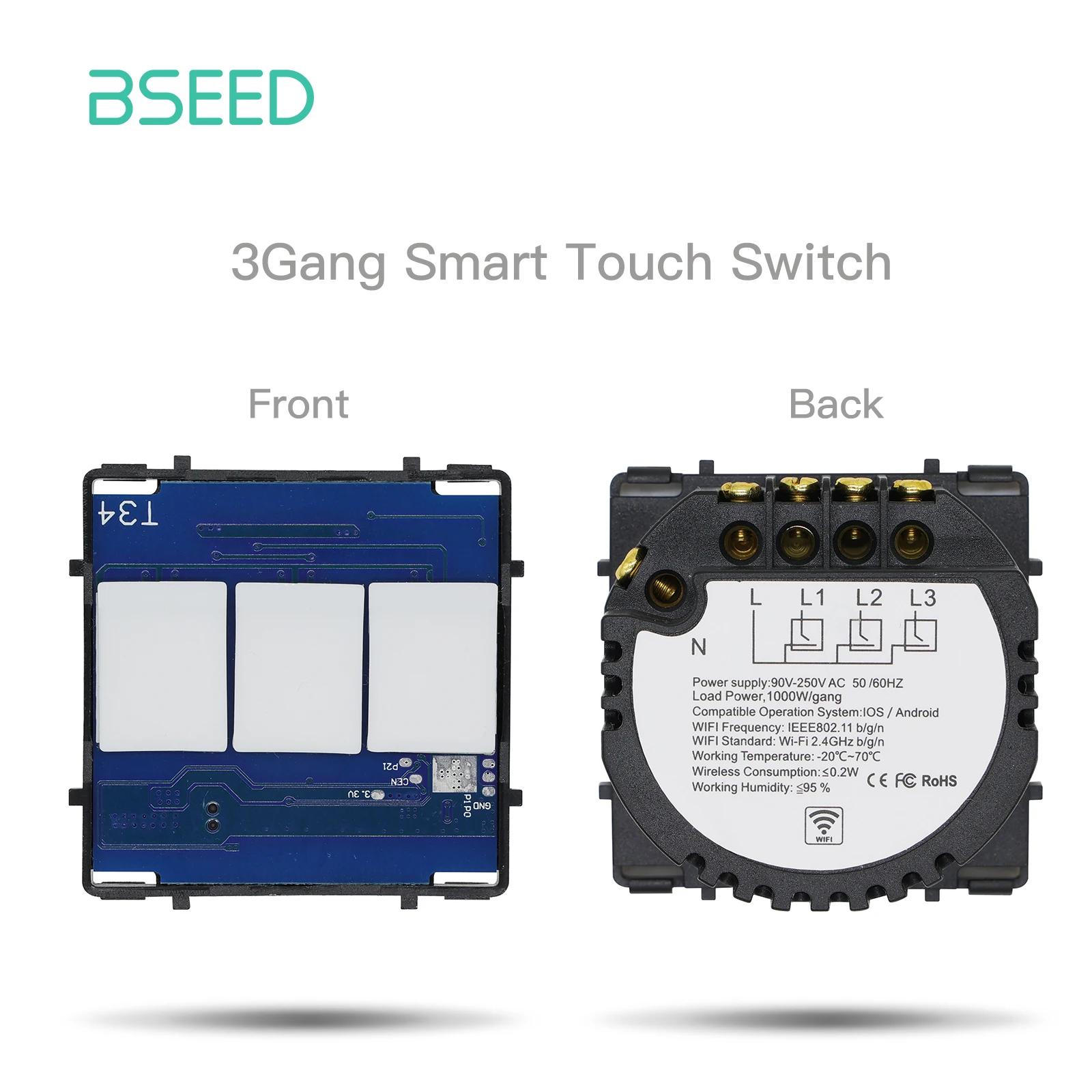 BSEED Smart Touch Schakelaar Functietoets 1/2/3Gang 1/2/3Way WIFI Lichtschakelaars Basis DIY Onderdelen Smart App Controle Neutraal Vereist