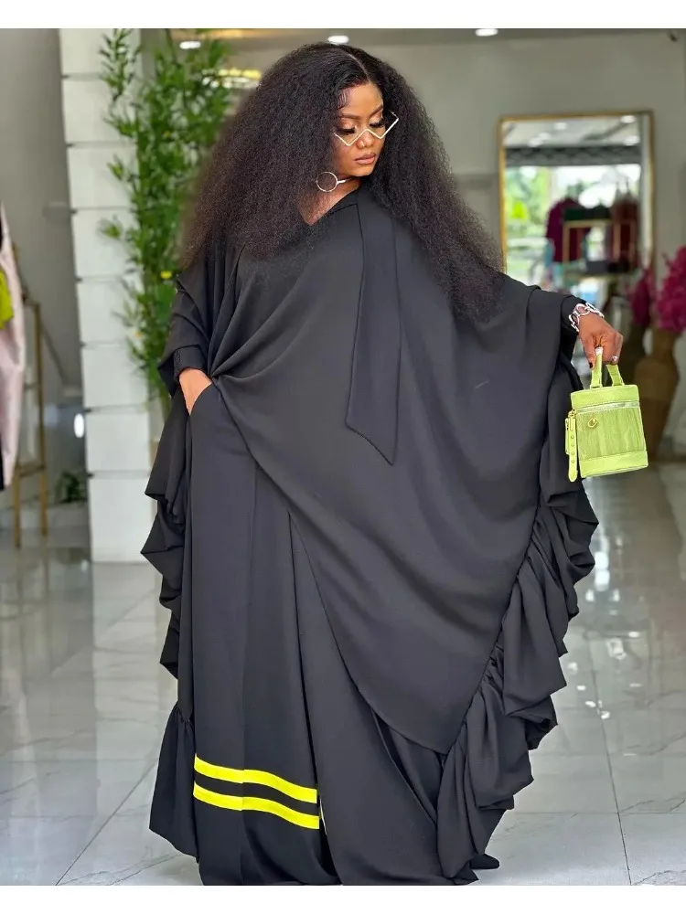 

African Two Pieces Set Elegant Bubu Dresses Women High Waist Wide Leg Pants Traditional Africa Clothing Long Loose Dashiki Robes