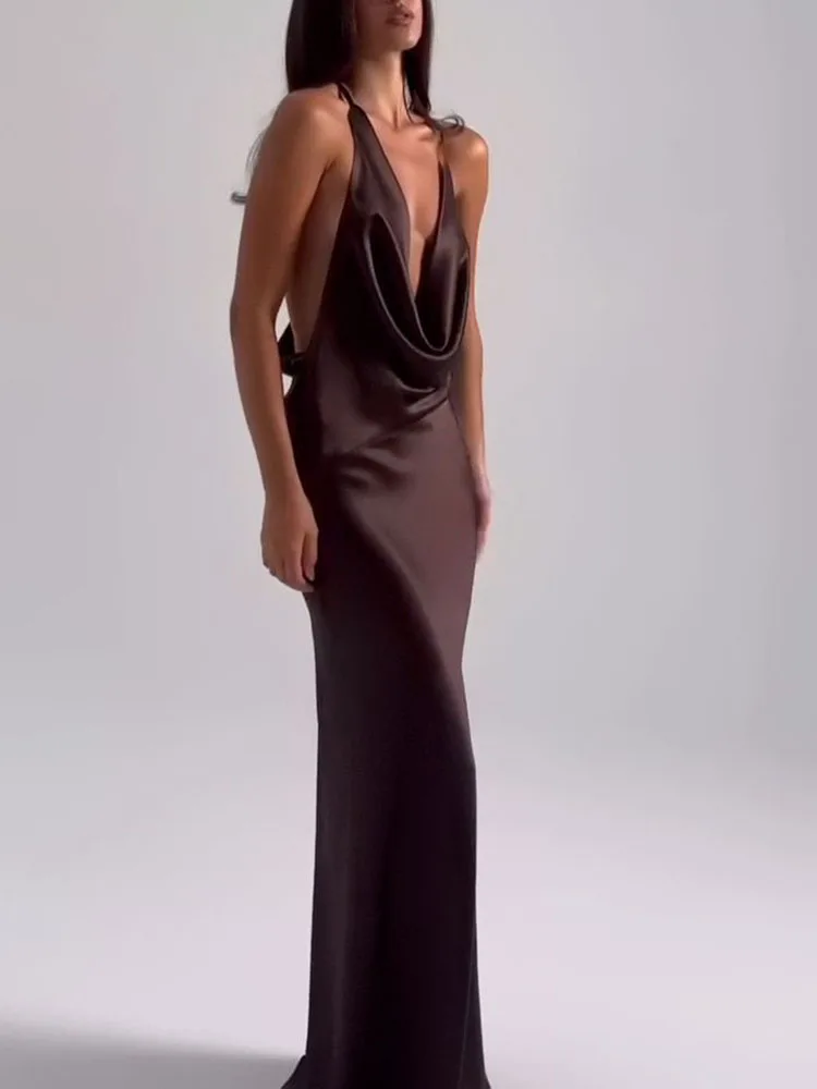 Abito da festa femminile casual senza schienale scollato Abito estivo senza maniche per invitati al matrimonio Abito da festa da donna sexy a vita alta con taglio basso