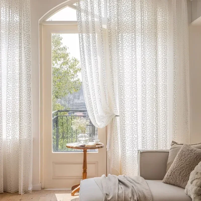 

Embroidery Door Customize Curtains for Living Room Bedroom Sheer Country White Tulle Luxury