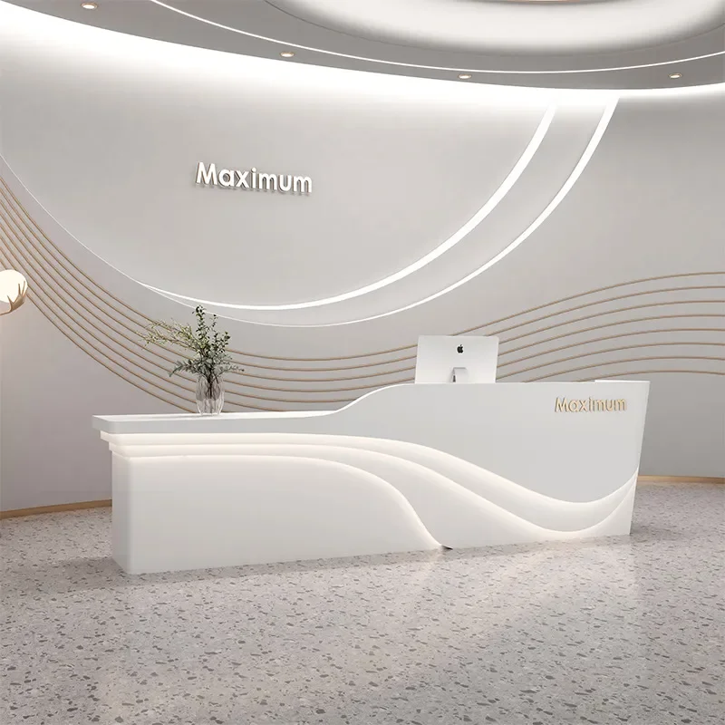 Simple Modern Curved Reception Desk for Company Beauty Salon Clothing Store Hairdresser Bar Checkout Counter Table
