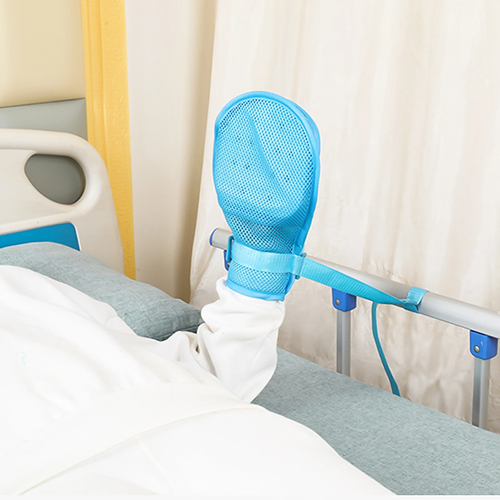 

2Pcs Breathable Gloves Sky-Blue Finger Control Mitts Prevent Finger Injuries Adjustable Fixation Protector