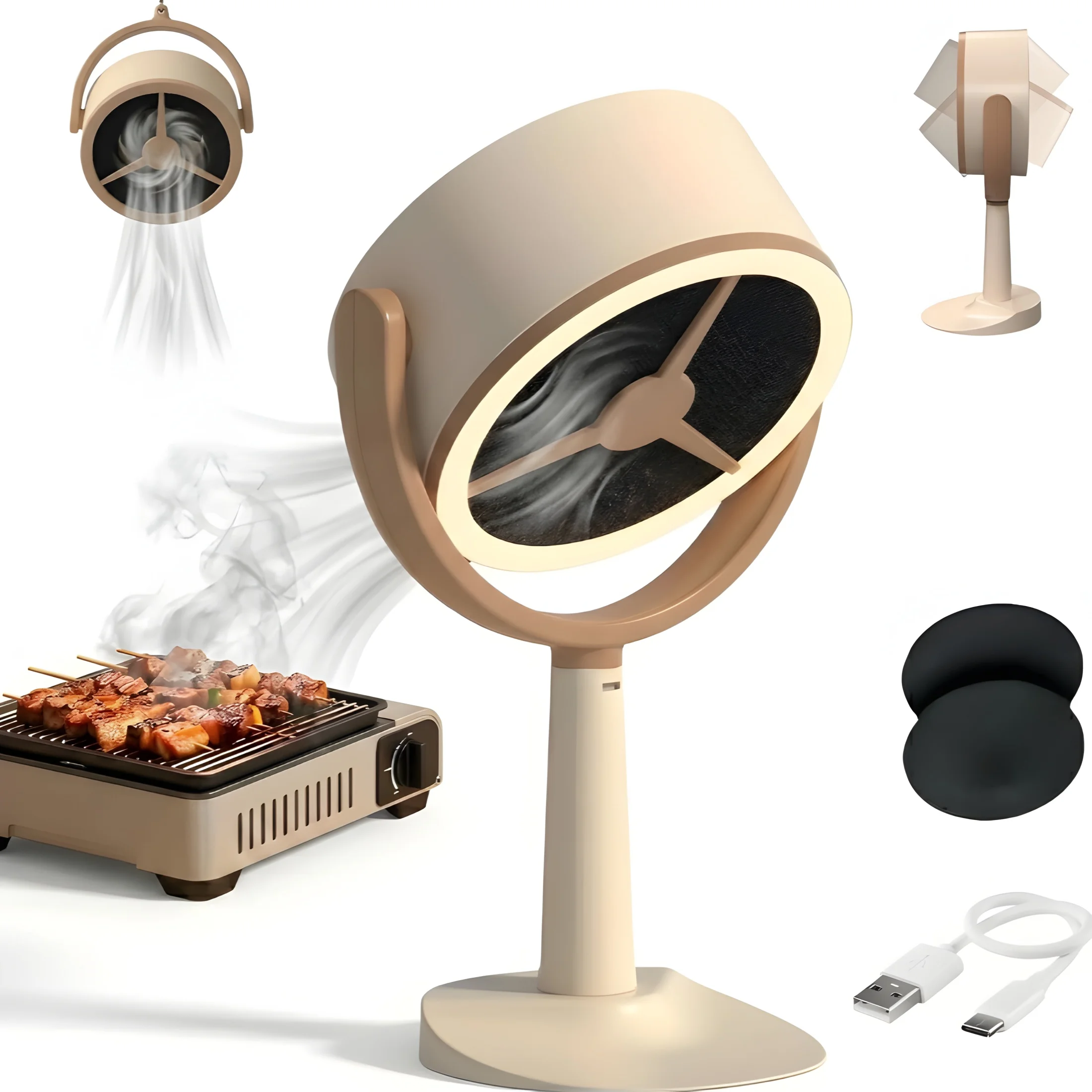 USB Portable Desktop Smoke Absorber for BBQ Hot Pot Indoor Grilling 125° Adjustable Angle with 2 Filters
