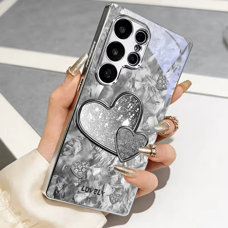 Shattered Spark Heart Electroplated Silver Phone Case For Samsung A51 A71 A15 A35 A55 A06 A16 A36 A56 A07 A17 A37 A72 22 Cover