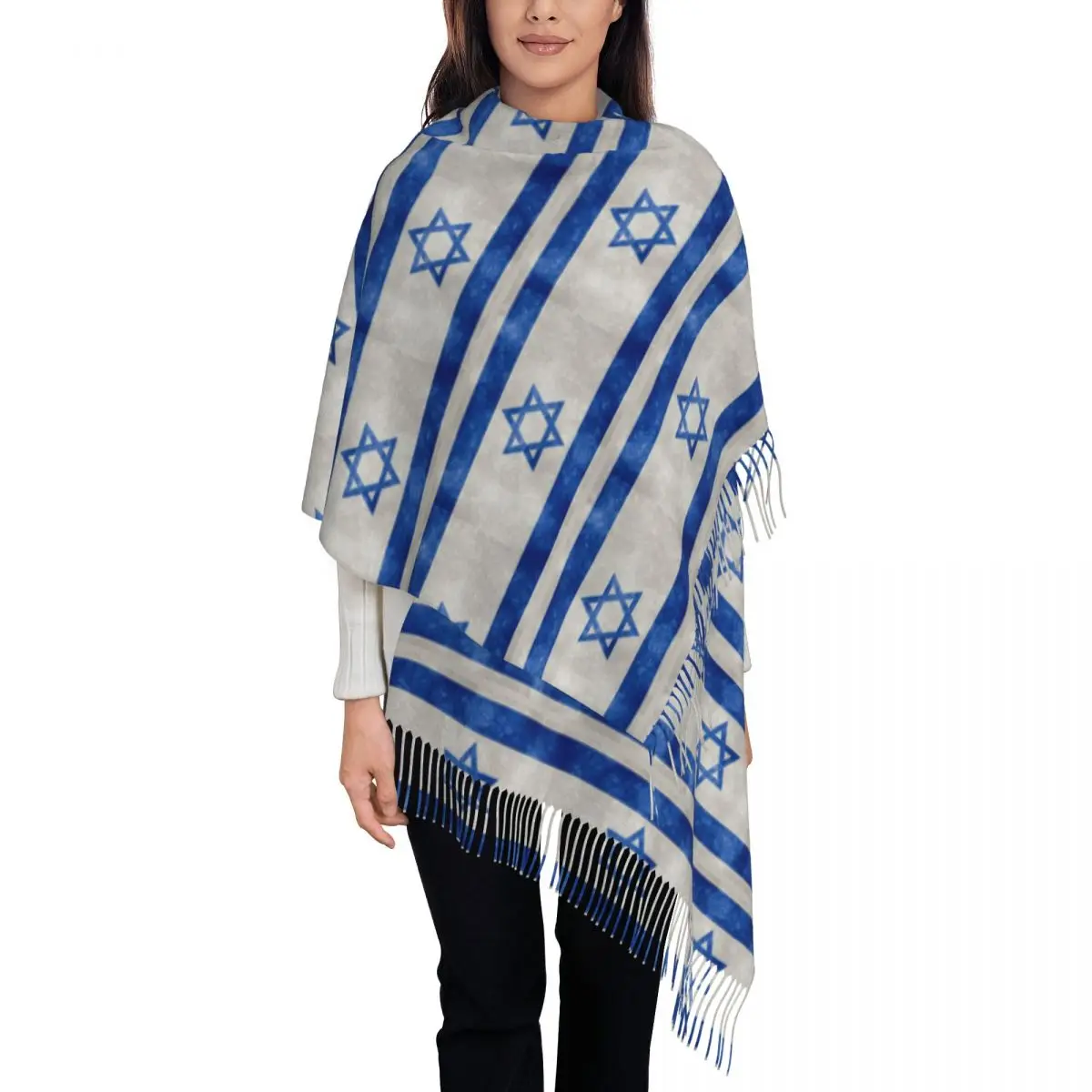 

Israel Flag Scarf Tassel Scarves for Women Soft Warm Shawls and Wraps Long Fall Winter Shawl Wrap