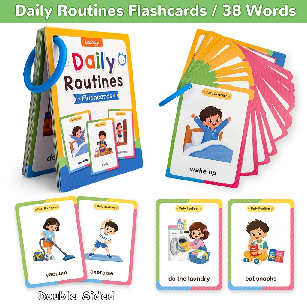 My Day Daily Routines English Flashcards for Kids Double-Sided Daily Life Vocabulary Parent-child Interaction Learning Cards