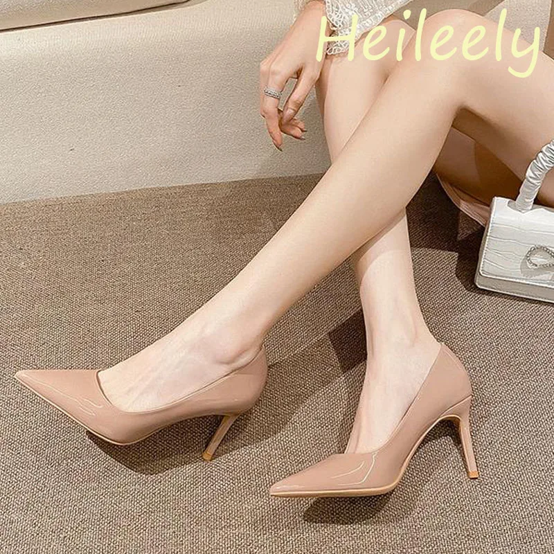 8cm New Fashion Thin High Heels Female Pumps Patent Leather Pointed Toe Wedding Bride for Women Shoes 41 42 43