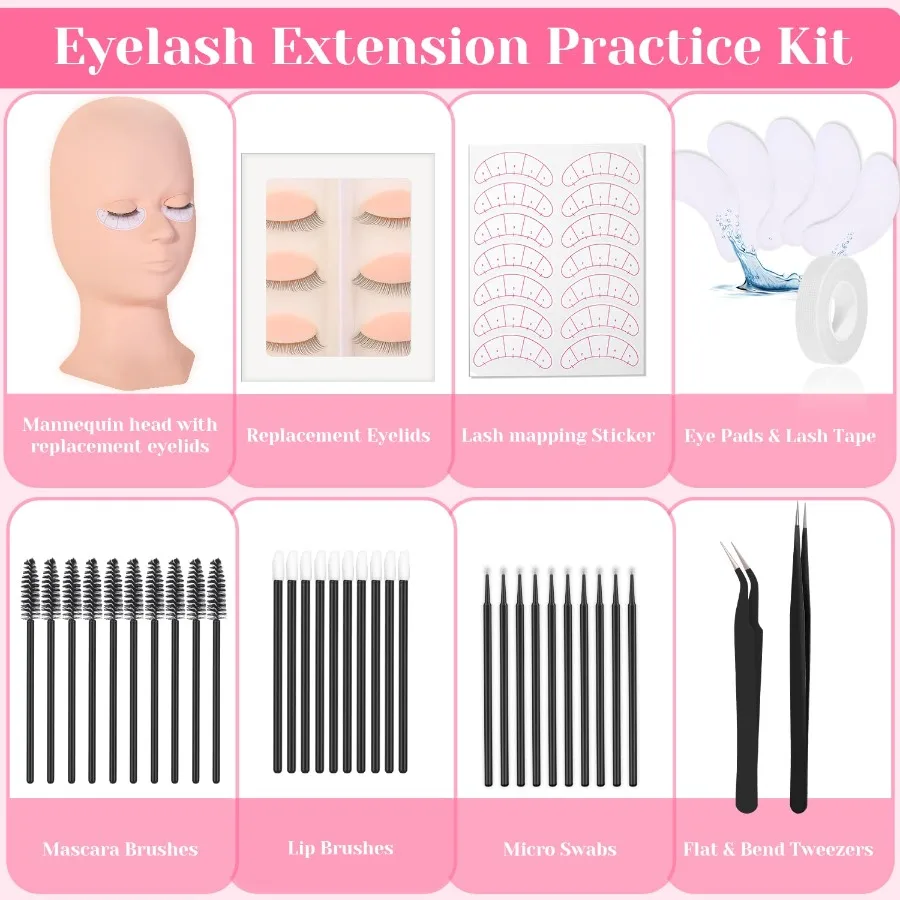 مجموعة أدوات تدريب رأس عارضة أزياء الرموش للتدريب الاحترافي لتمديد الرموش مع جفون قابلة للإزالة مادة مطاطية ناعمة الملمس D