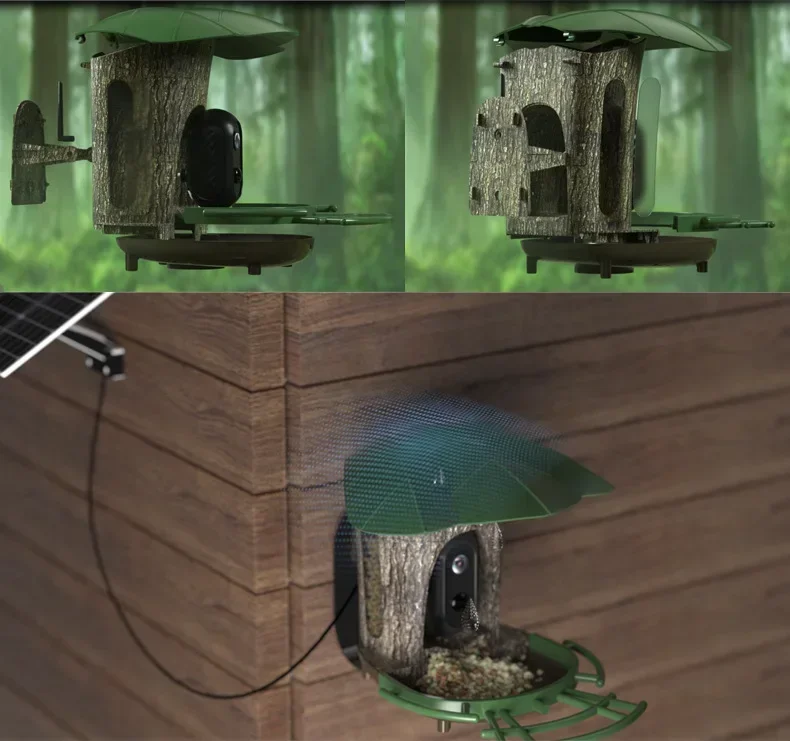 2024 ai Smart Bird Feeder Kamera neue solar betriebene wiederauf ladbare und wasserdichte für die Fütterung von Terrassen vögeln im Freien