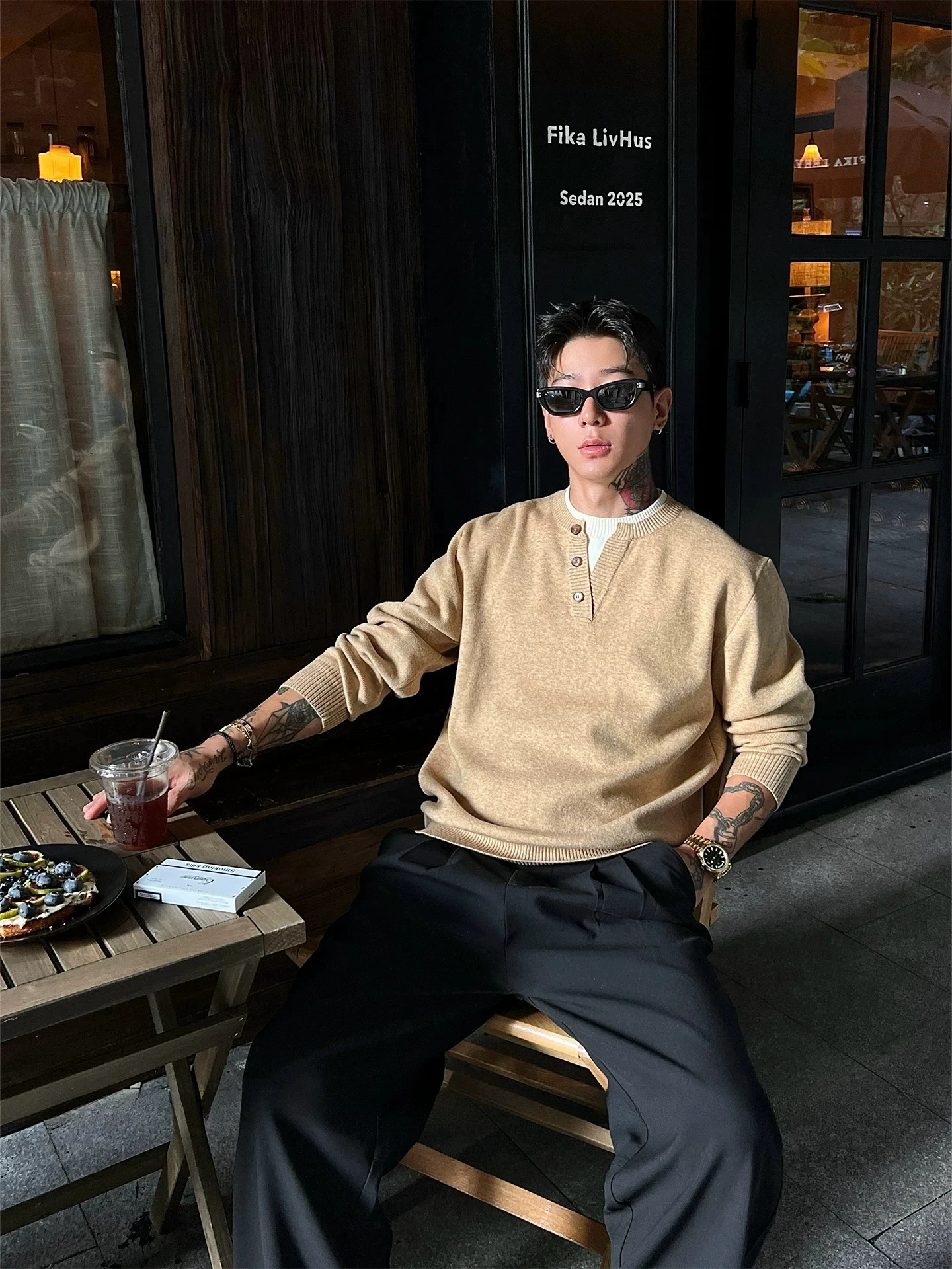 Korean Style Henry Collar Knitted Sweater Men's Autumn Winter Lazy High-End Feeling Inner Wear Base Shirt Casual Style