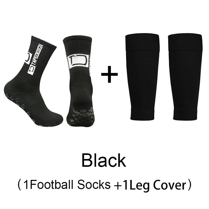 2 Pairs Anti-Slip Silicone Bottom Football Socks and Sports Leg Sleeves Set Men Breathable Running Soccer Cycling Sports Socks