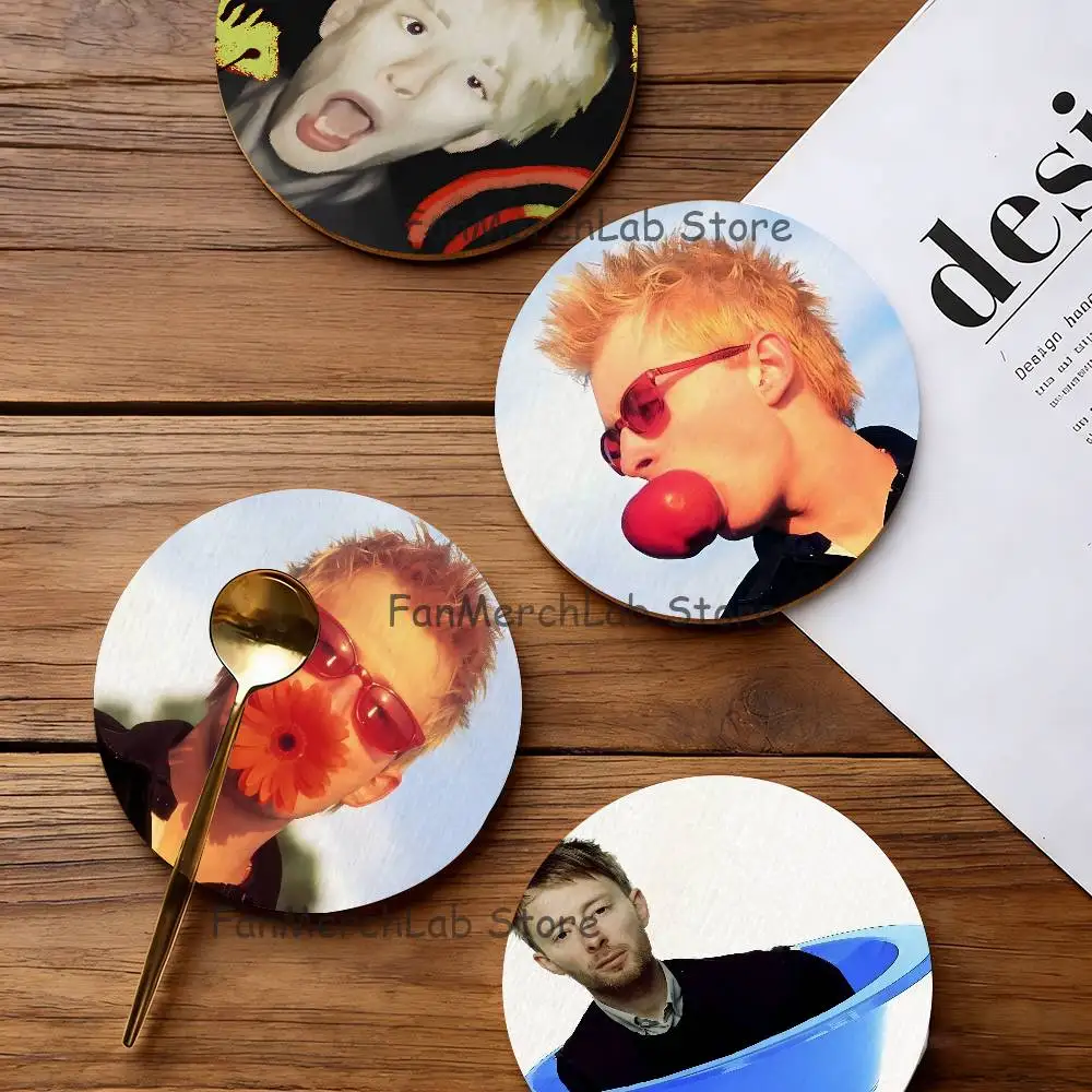 

T-Thom Y-YorkeS Funny Meme Round Coaster Non-slip table mat Insulated Coasters Kitchen Dining Room Tabletop Decor