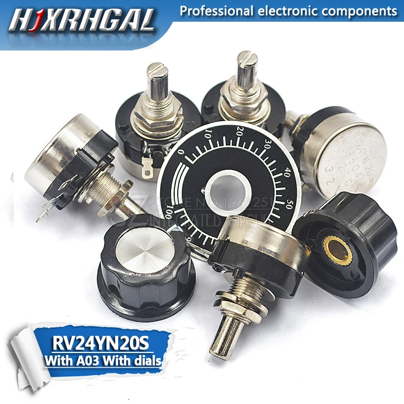 3PCS = ( RV24YN20S /A03 knob /Dials each 1PCS ) 1K 2K 5K 10K 20K 50K 100K 200K 500K 1M ohm Turn Film Rotary Potentiometer