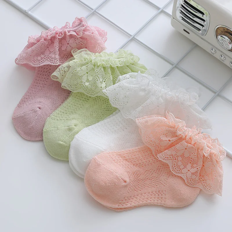 

Baby Lace Socks Summer Thin Baby Princess Sock Autumn Flower Edge Girls Short Tube Sock Spring Mesh Dance Children Frilly Socks