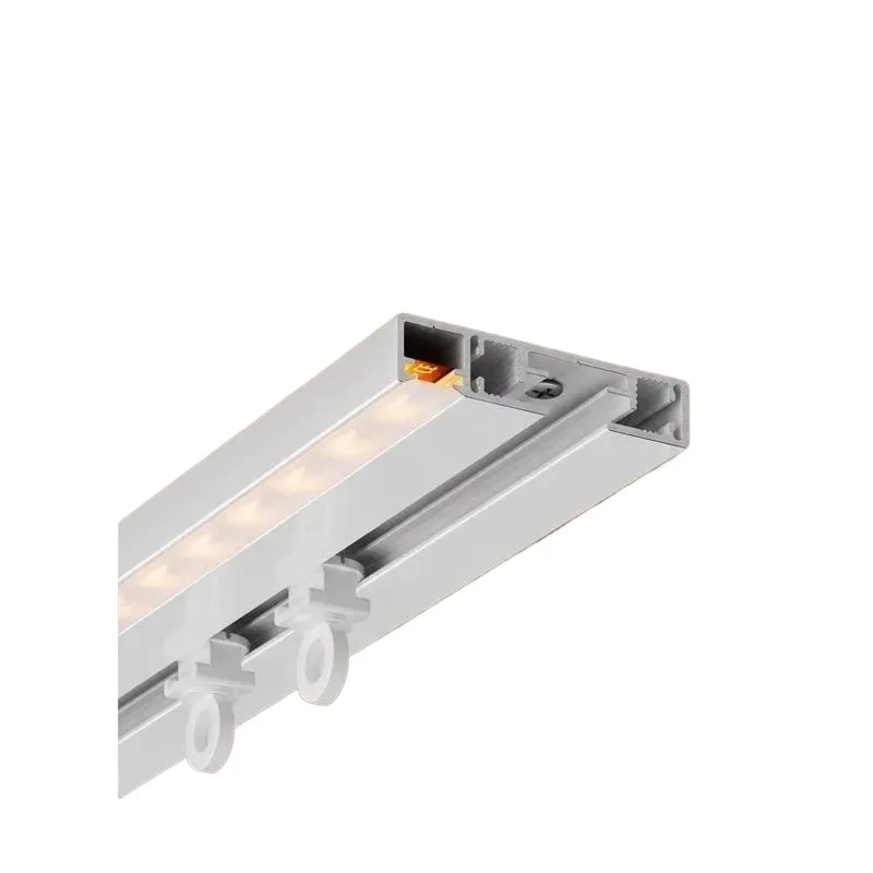 Ultra Thin Automatic Smart Curtain Track with Built in LED Light Strip Low Noise Motor Voice Control Easy