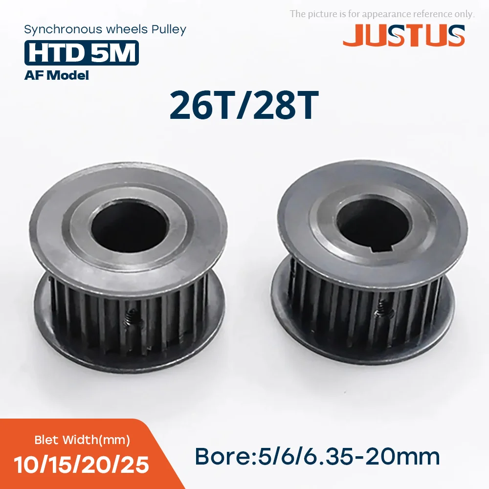 

HTD 5M 26T/28T Black Steel Synchronous Wheels Bore 5-20mm for 10/15/20/25mm Width Belt Used In Linear Pulley 5GT