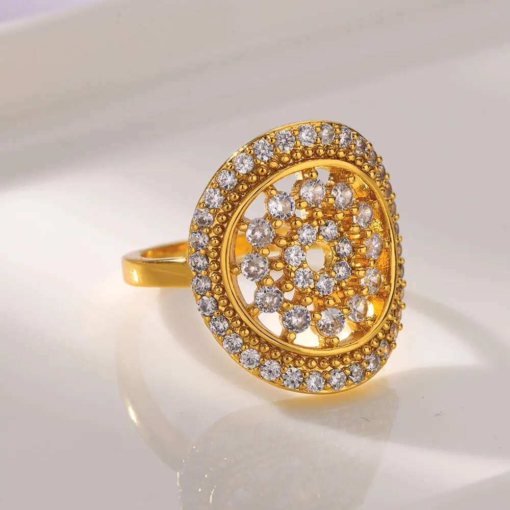 

Zircon Round Flower Shape Rings For Women Open Stainless Steel Gold Color Ring Wedding Engaement Luxury Jewelry Gift For Her Mom