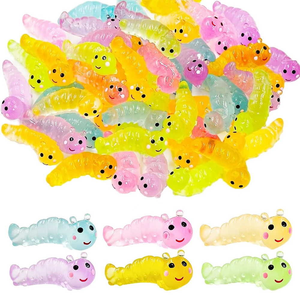 5/10pcs Mixed Mini Resin Caterpillar Miniature, Glow In the Dark Fairy Garden Micro Landscape Ornament, DIY Craft Decoration