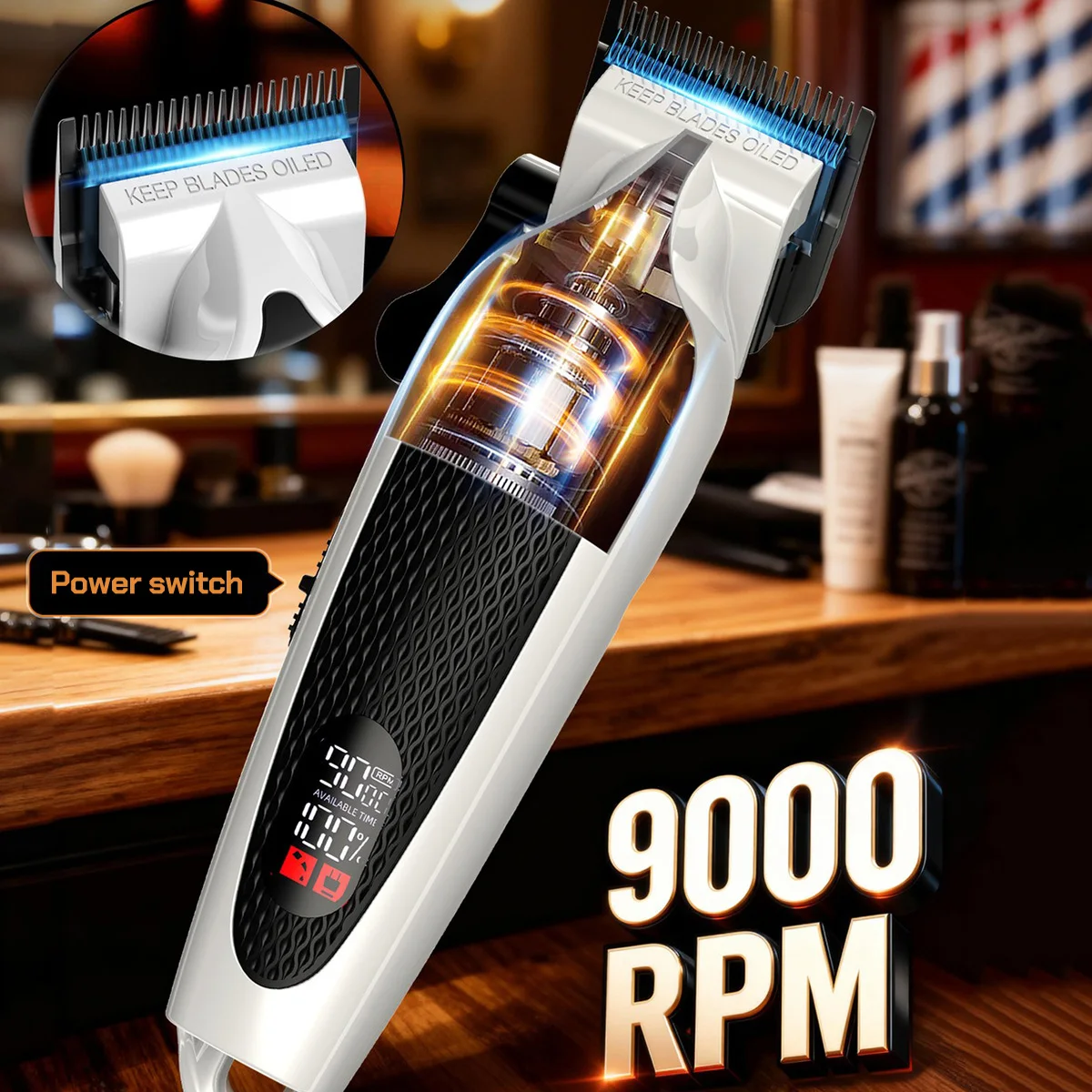 

2582 Professional 9000RPM All Metal Hair Clipper DLC Blade Electric Trimmer LED Display Hair Salon Specific Hair Styling Machine
