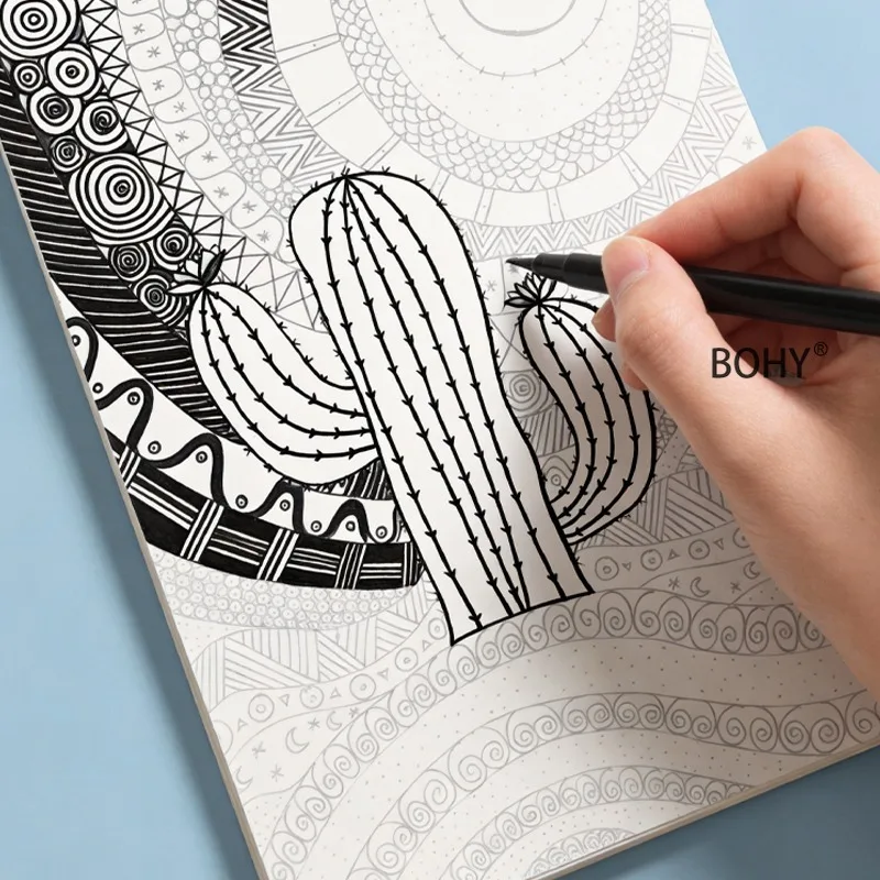 1 Adult Decompression Line Drawing and Coloring, Themes As Castles/cacti/mandala /animal Black and White Line Drawings, 24 Pages