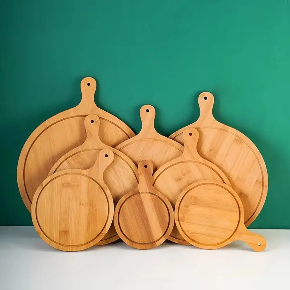 1Pcs Stone Cutting Bamboo Pizza Tray Platter 6/7/8/9/10 Inch Wooden Pizza Board Round with Handle Cake Bakeware Baking Tray