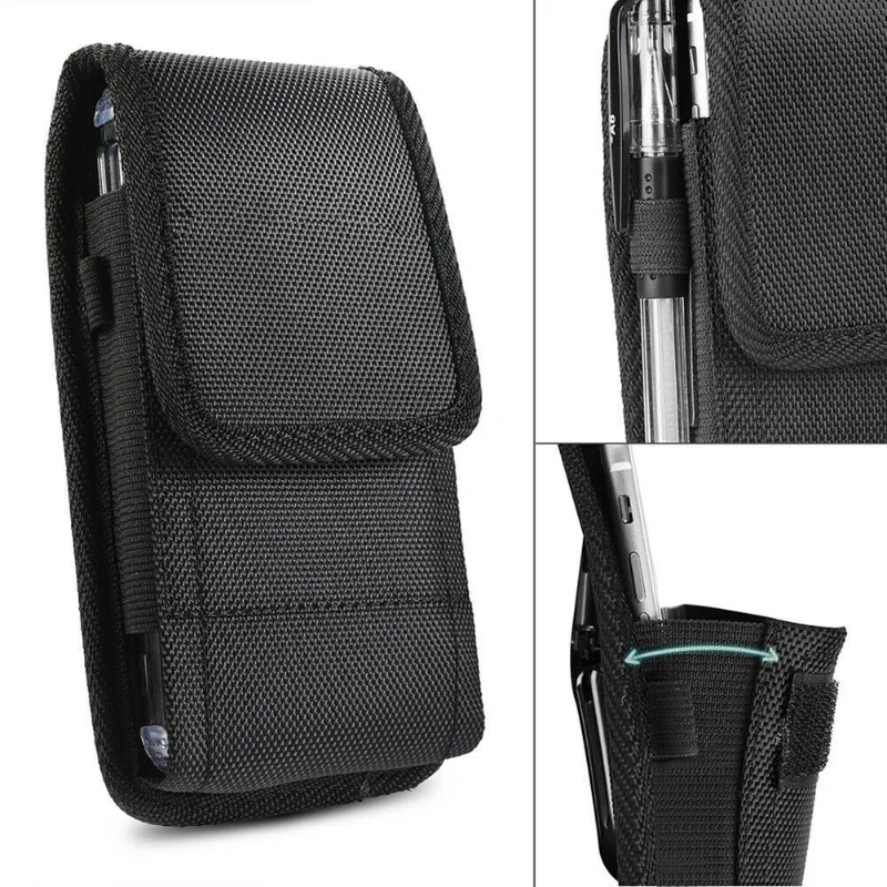 Portable Solid Black Phone Pouch Fanny Pack Belt Clip Without Carabiner Hanging Waist Storage Bag Women Men's Outdoor Phone Bag