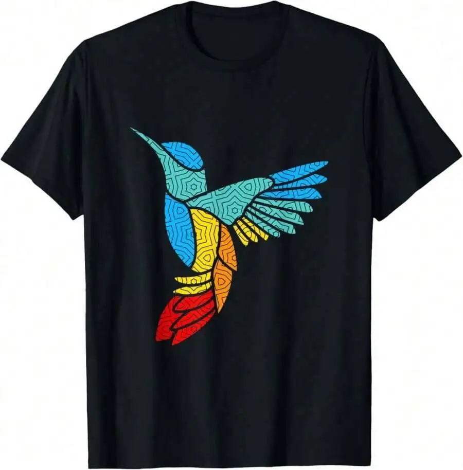 Colorful Bird Hummingbird Birds Mandala Art T-Shirt Hikers Wedding For Bride,Funny Graphic Shirts,100 Percent T 100% Cotton