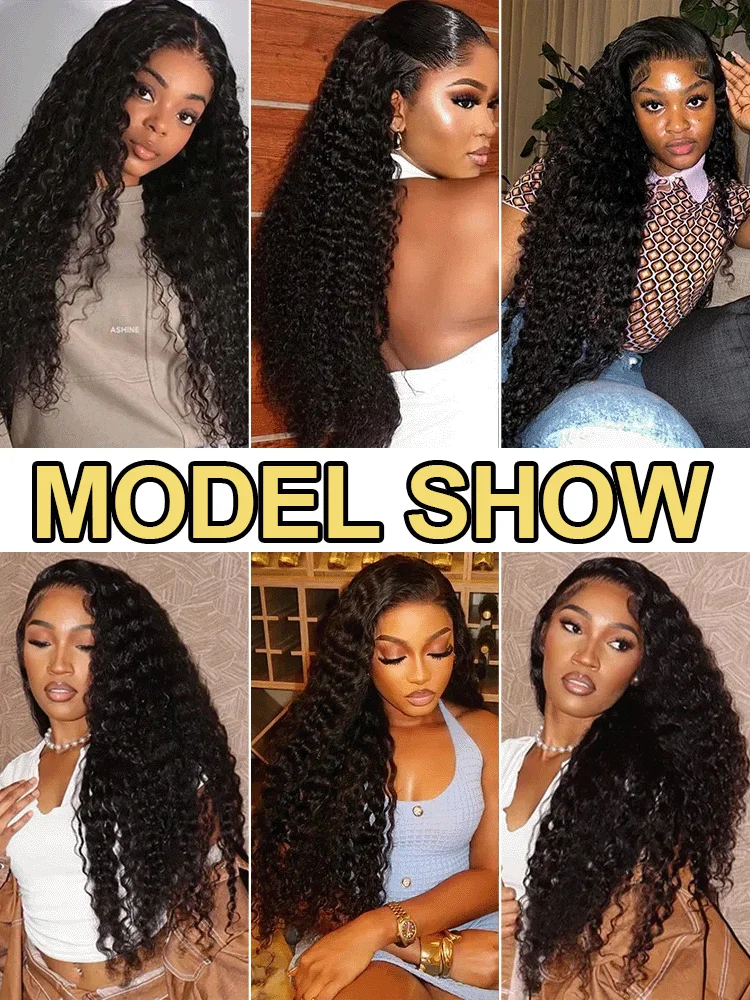 Deep Wave 13x6 Lace Front Human Hair Wigs 250% Density 13x4 HD Transparent Water Wave Curly Lace Frontal Wigs With Baby Hair Natural Color Daily Party 40 46 Inch Pre Plucked view 7