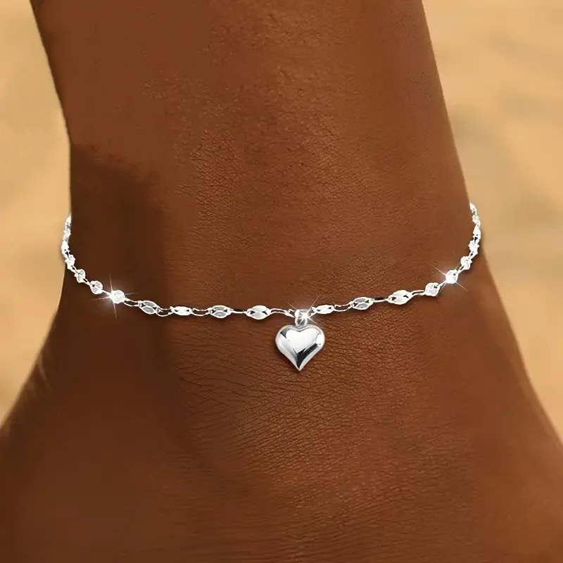 Chain Anklet With Mini Love Heart Beads Simple Style Ankle Bracelet Ocean Beach Ankle Foot Leg Bracelet Mother Gift Jewelry