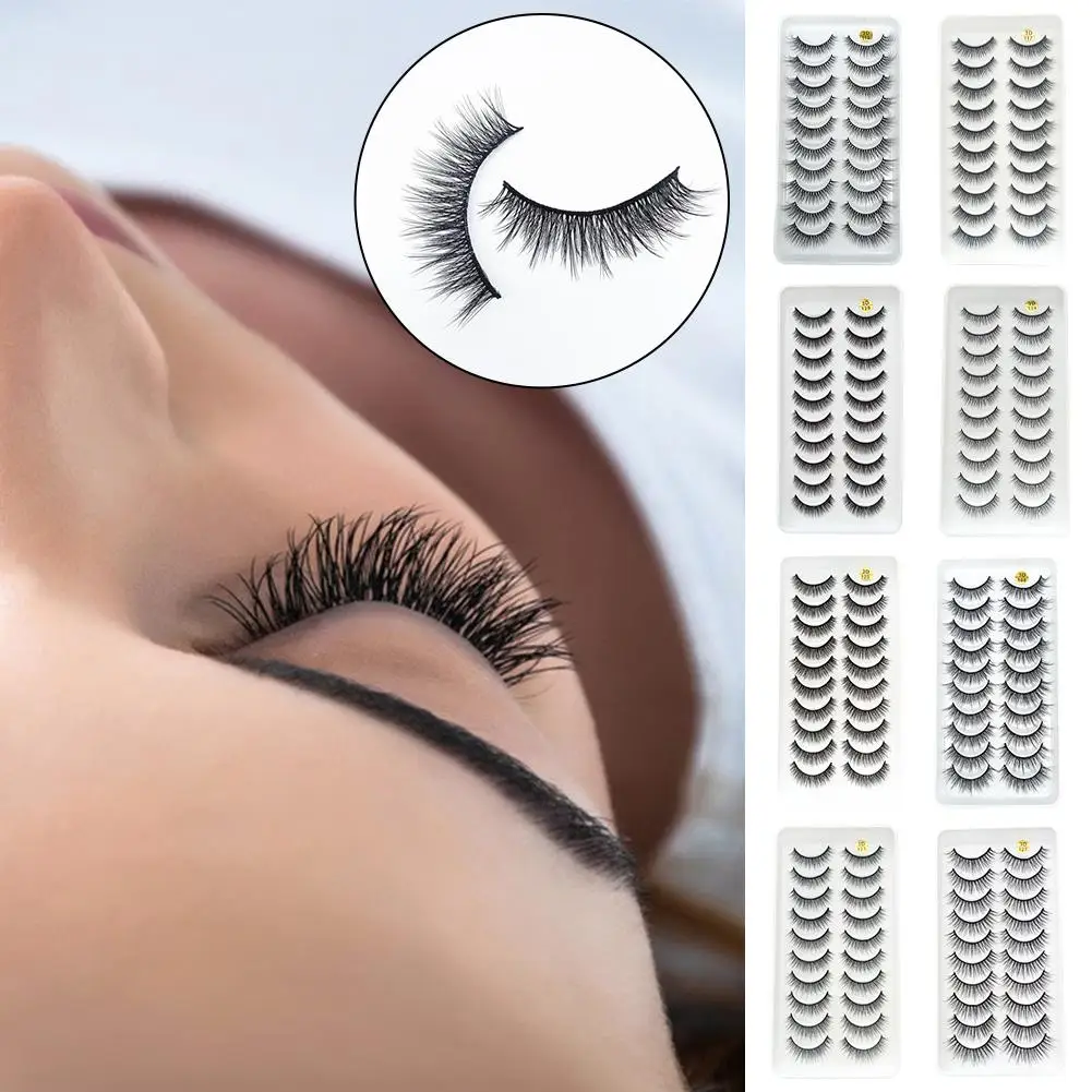 10 Pairs False Eyelashes Black Fluffy False Eyelashes Wispy Half Lashes Strip Beauty Makeup Volume Eyelash Extension Tools