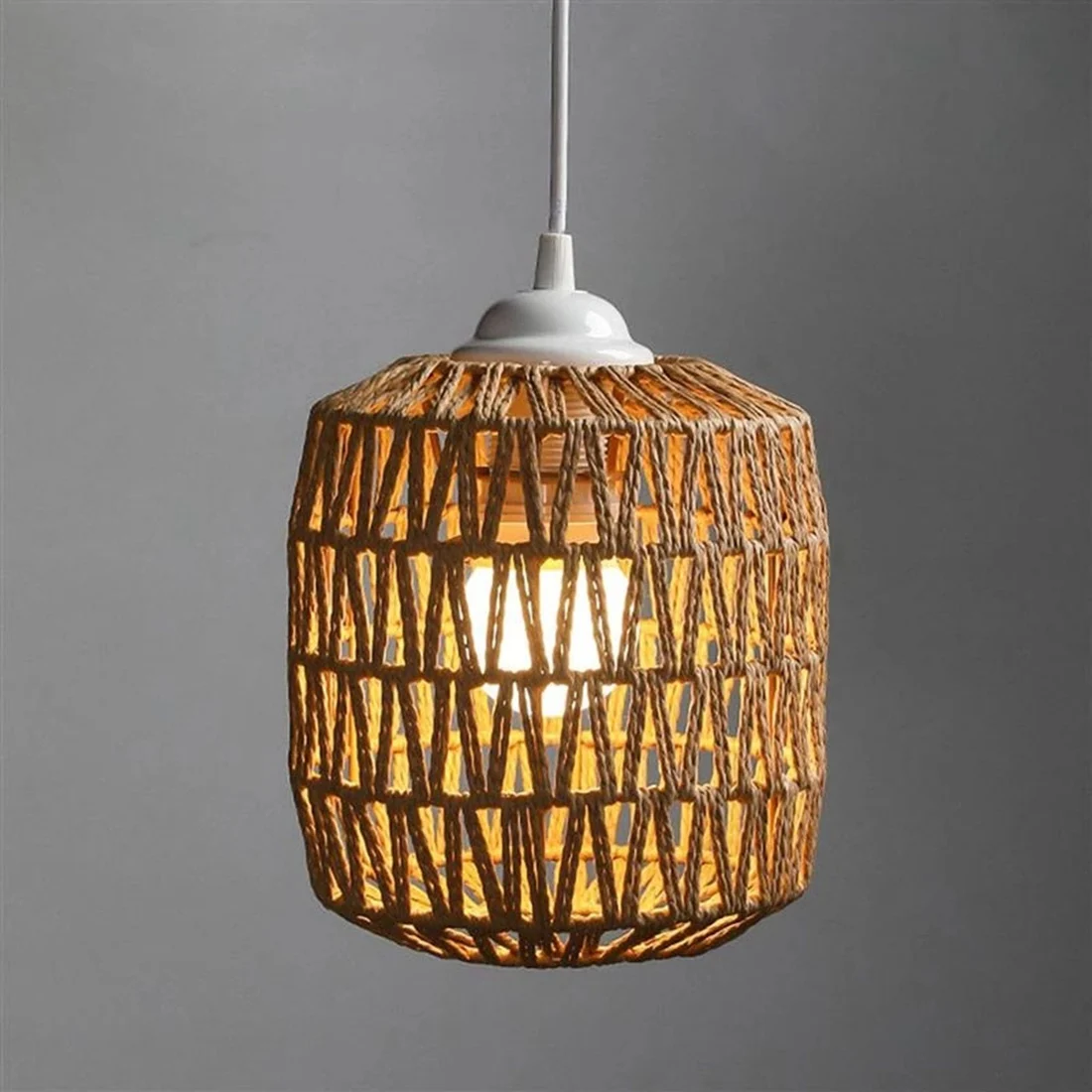 ABYK Simulated Rattan Lamp Cover Handmade Woven Chandelier Vintage Lampshade Home Decor Hanging Pendant Bedroom