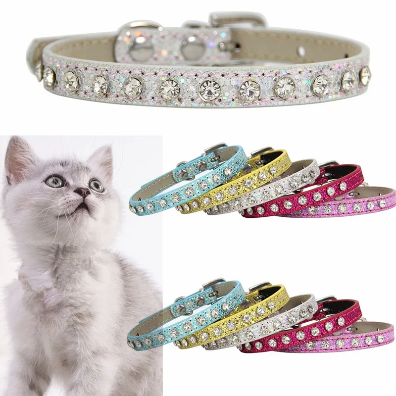 Hot Sale Puppy Baby Dog Cat Collar Shining Diamond Rhinestone Cat Collar  Leather Strap for Kitten Accessories