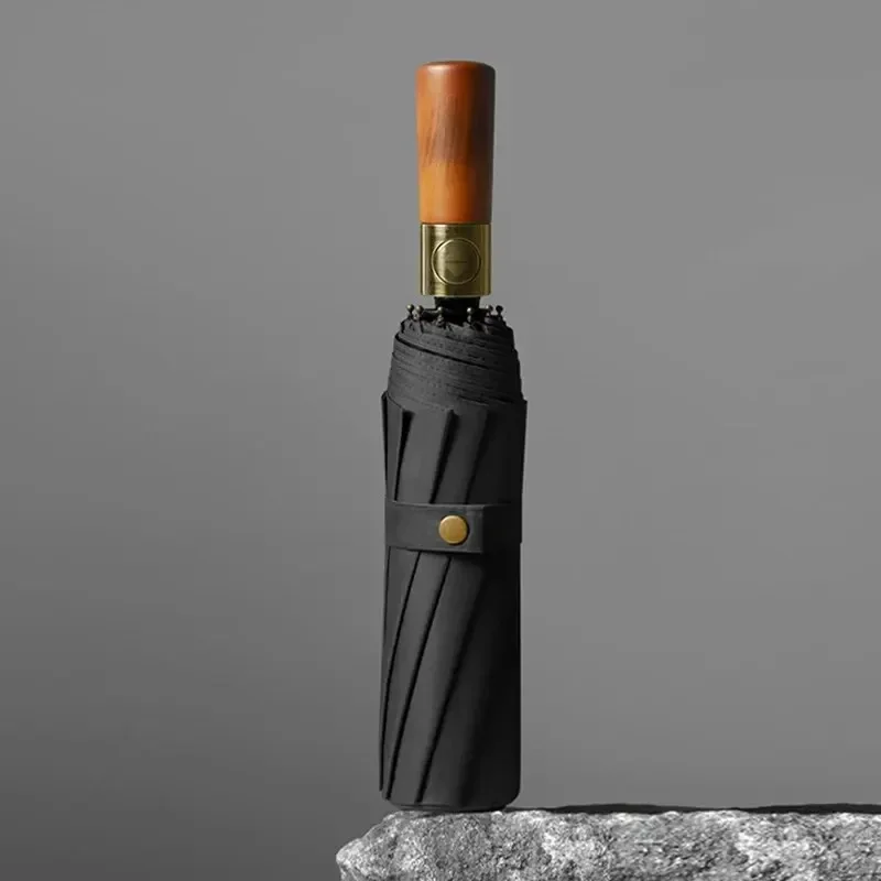 72 Bones Fully Automatic Umbrella for Men's Large Foldable Black High-end Business Wooden Handle Umbrella