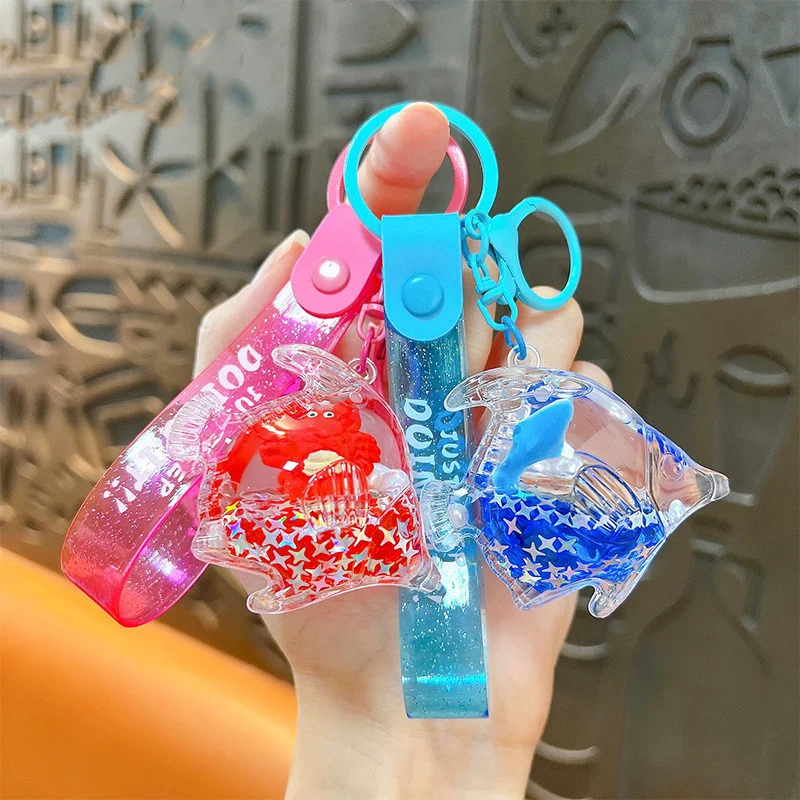 Creative Into Marine Animal Shark Keychain Fun Floating Sequins Tropical Fish Quicksand Backpack Accessories Liquid Kryring Gift