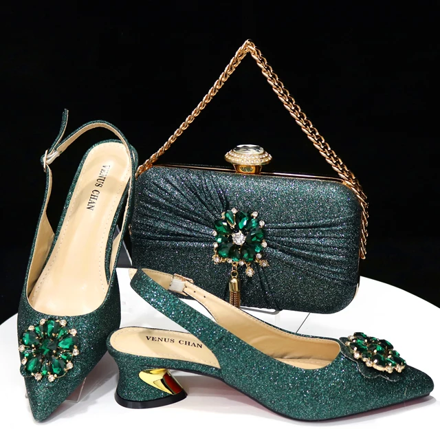 Emerald green shoes and fashion bag