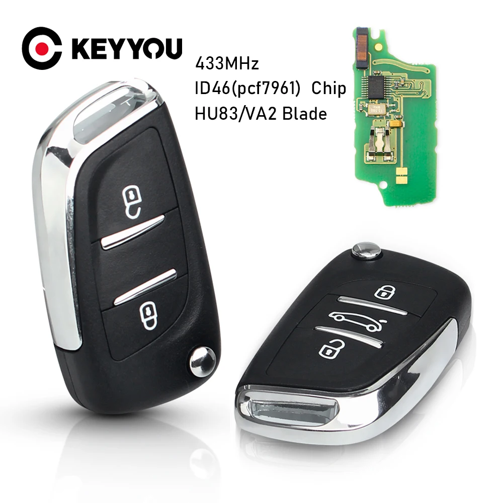 

KEYYOU 433/434MHz ASK/FSK Modified Remote Car Key For Peugeot 107 207 307 307S 308 407 607 CE0536 CE0523 VA2/HU83 2/3 BTN Key