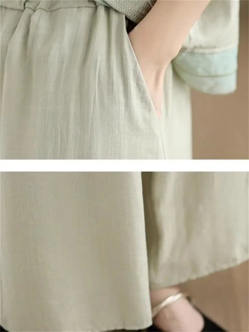 Premium Ramie Suit Set Women 2025 Summer - Loose Elegant Temperament Embroidered Blouse & Wide Leg Pants, Resort Collection G382