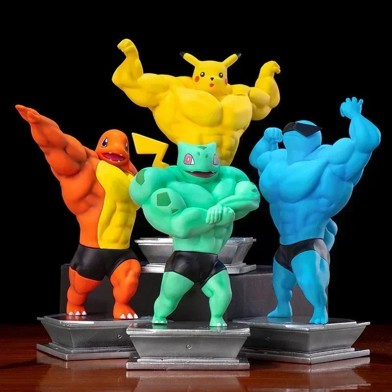 TOMY Pokemon Funny Model PVC Action Figure Mini Doll Anime Figures Pikachu Charmande Squirtle Psyduck Muscle Man Kids Gift