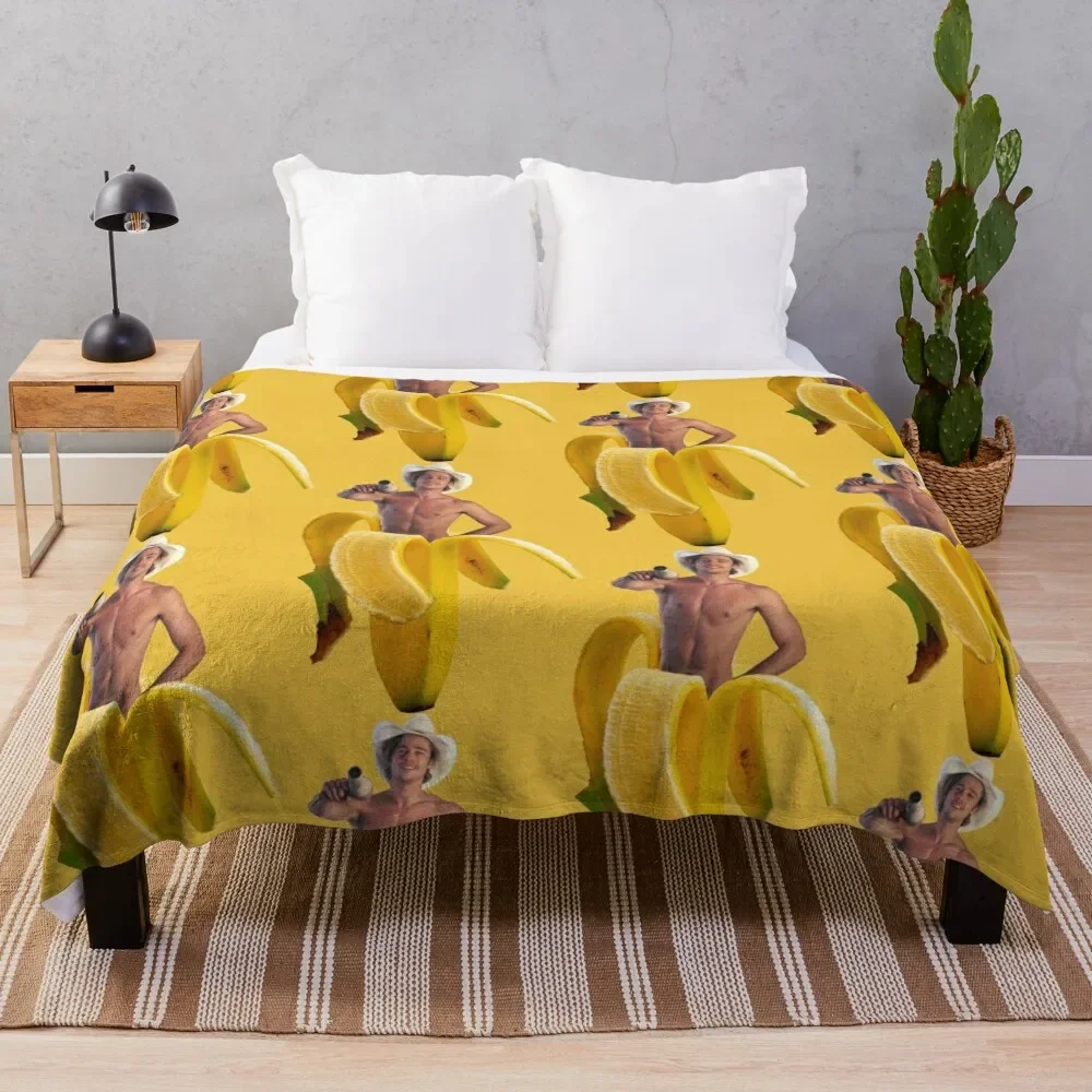

Brad Pitt Wearing Cowboy Hat in a Banana Throw Blanket Easy Care Comfortable Blanket for Couch